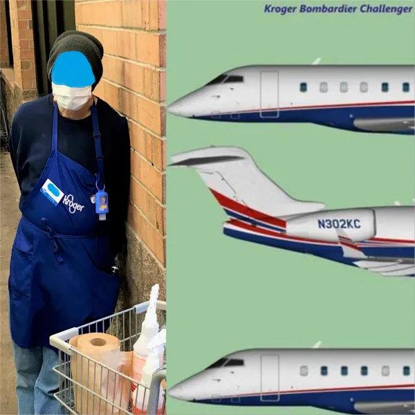 Kroger cart and employee and jets