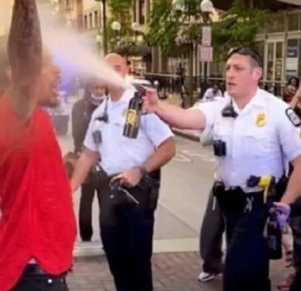 Protestor being maced