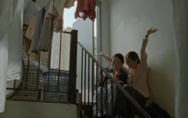 Stairway with two women on stairs