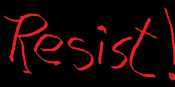 Resist in red on black