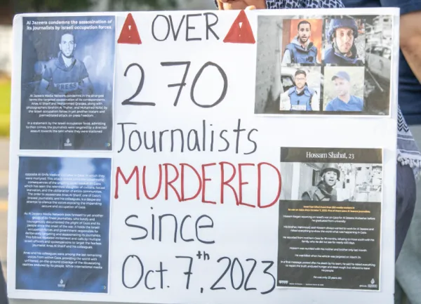 SIgn daying over 270 journalists killed since Oct 7, 2023