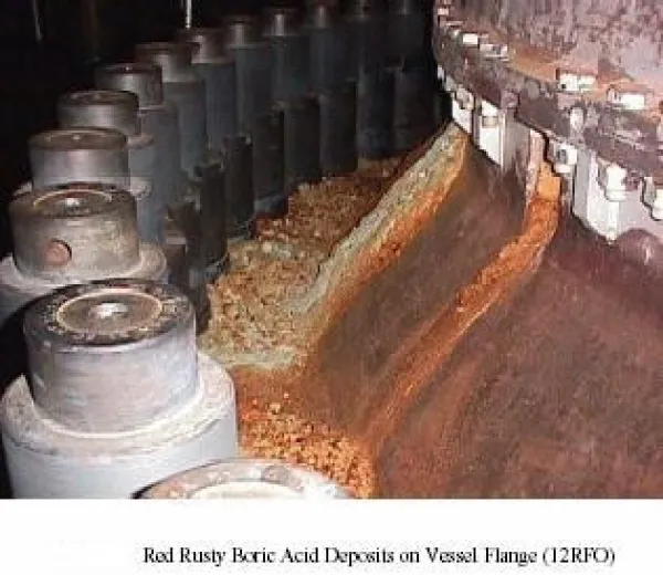 Red Rusty Boric Acid Deposits on Vessel Flange